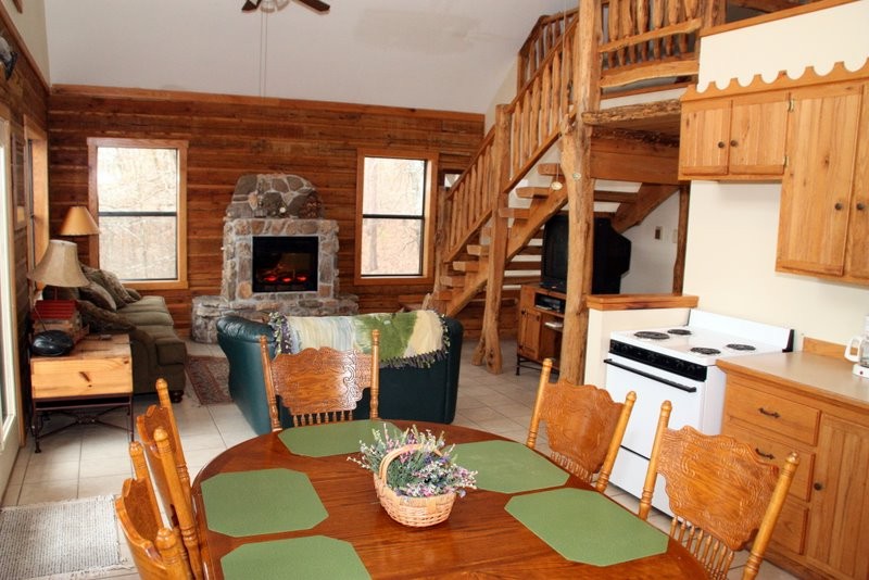 Tree House family cabin dining table and open floor plan