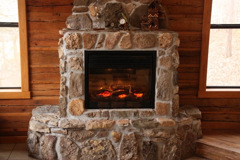 Tree House family cabin fireplace and hearth 