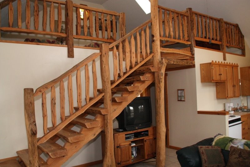 Custom made pine staircase at the Tree House